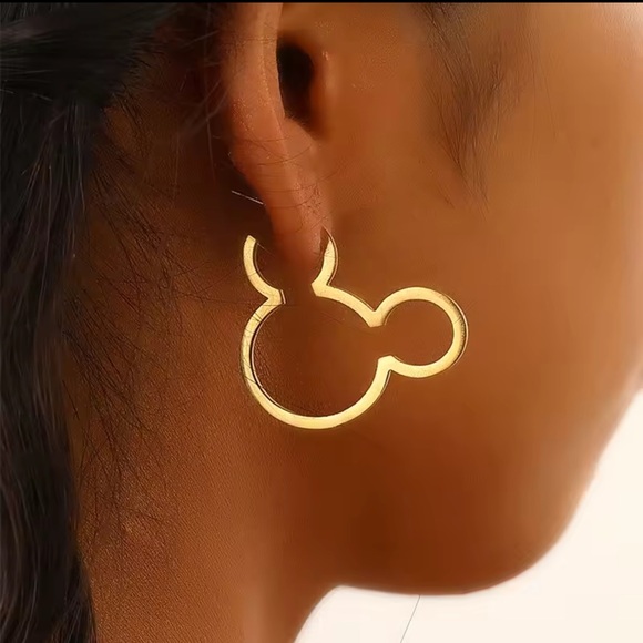 Mickey Mouse Elegant Gold Hoop Earrings - Picture 1 of 4